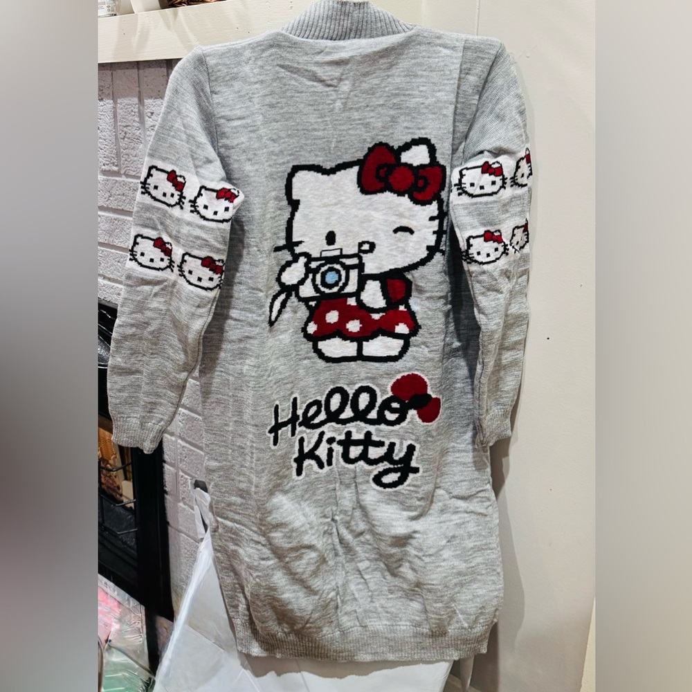 Hello Kitty Gray Open Front Cardigan Sweater Sz Small or Girls Sz XXL